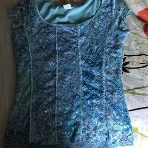 Light blue sequined and embroidered top